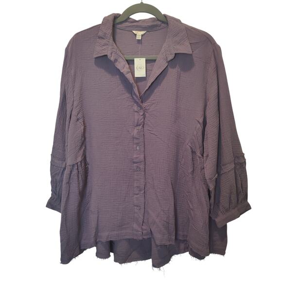 NWT Cato Women's Plus Sz 22/24W Purple Gauzy Button Down Shirt Cotton - Picture 1 of 7